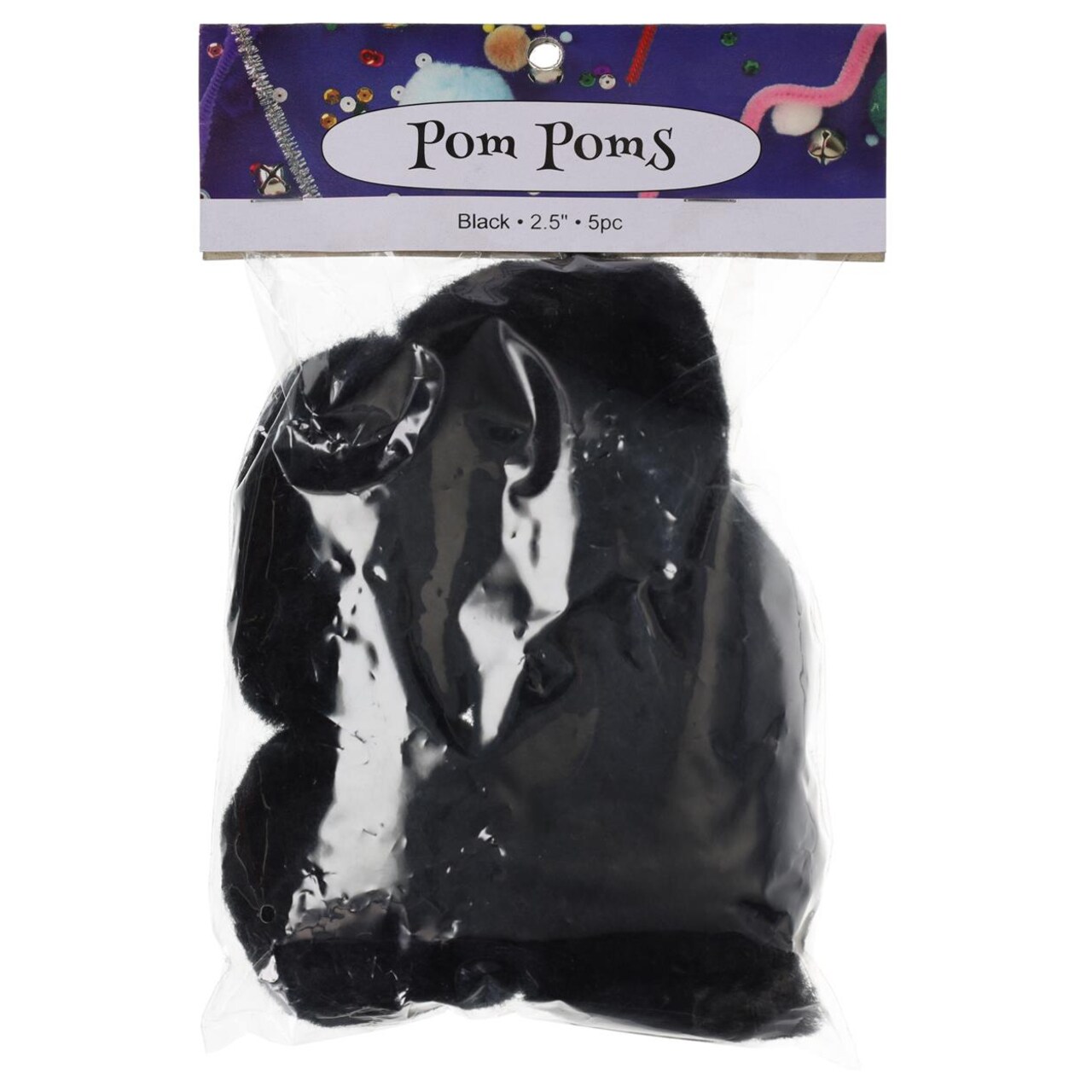 PA Essentials Pom Pom Balls 2.5" 5pc Black – Arts and Crafts Supplies, Puff Balls for DIY Projects, Pompoms for Crafting, Pom Pom Decorations, Kids Craft Accessories